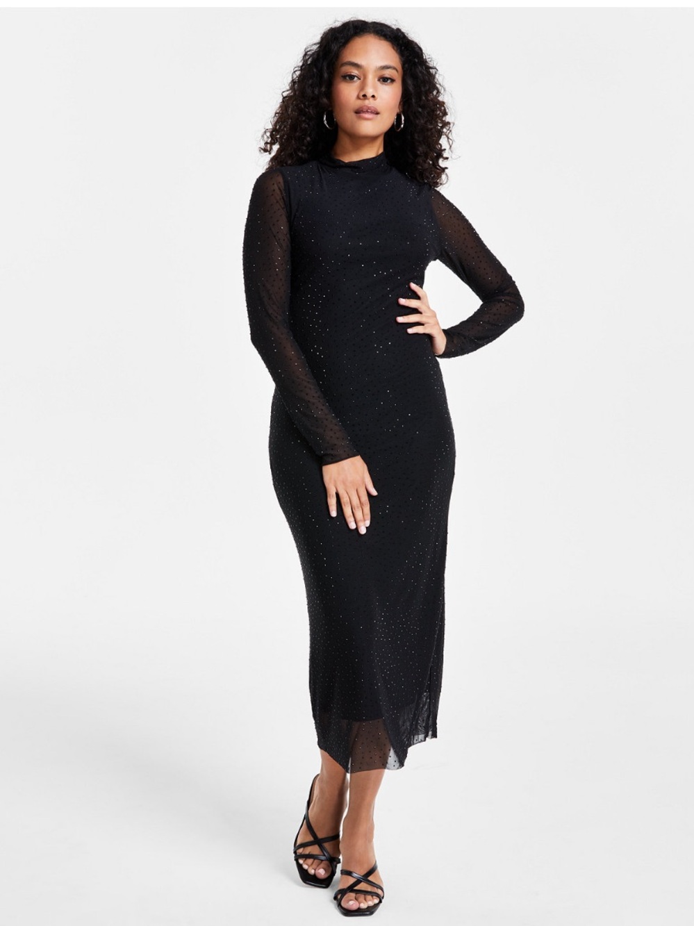 Bar III Black Sparkle Long Sleeve midi Dress